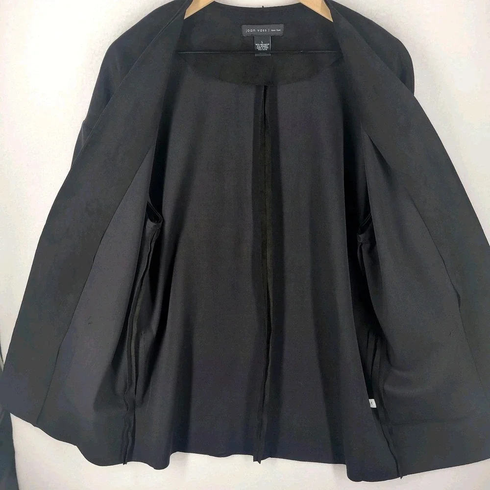 Joan Vass New York Faux Leather Jacket Size‎ L Black Open Casual Minimalist